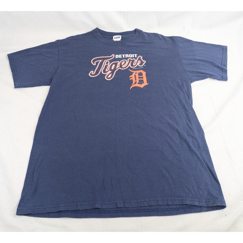 Detroit Tigers Men's L Blue Cotton T-shirt CSA MLB Logo Fan Gear‎ Vintage